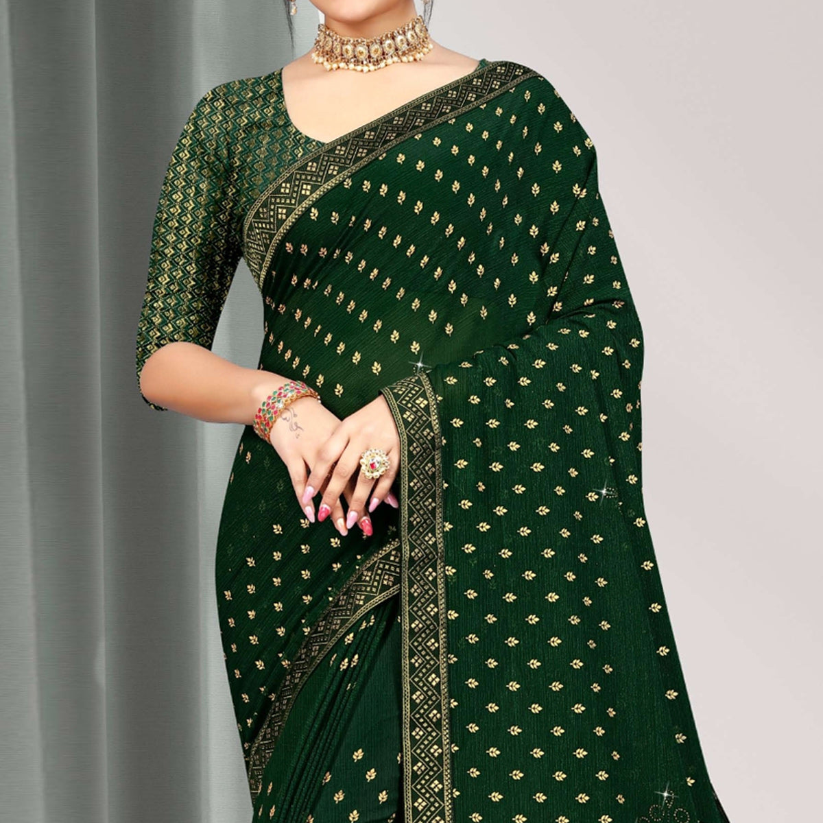 Green Woven Chiffon Saree