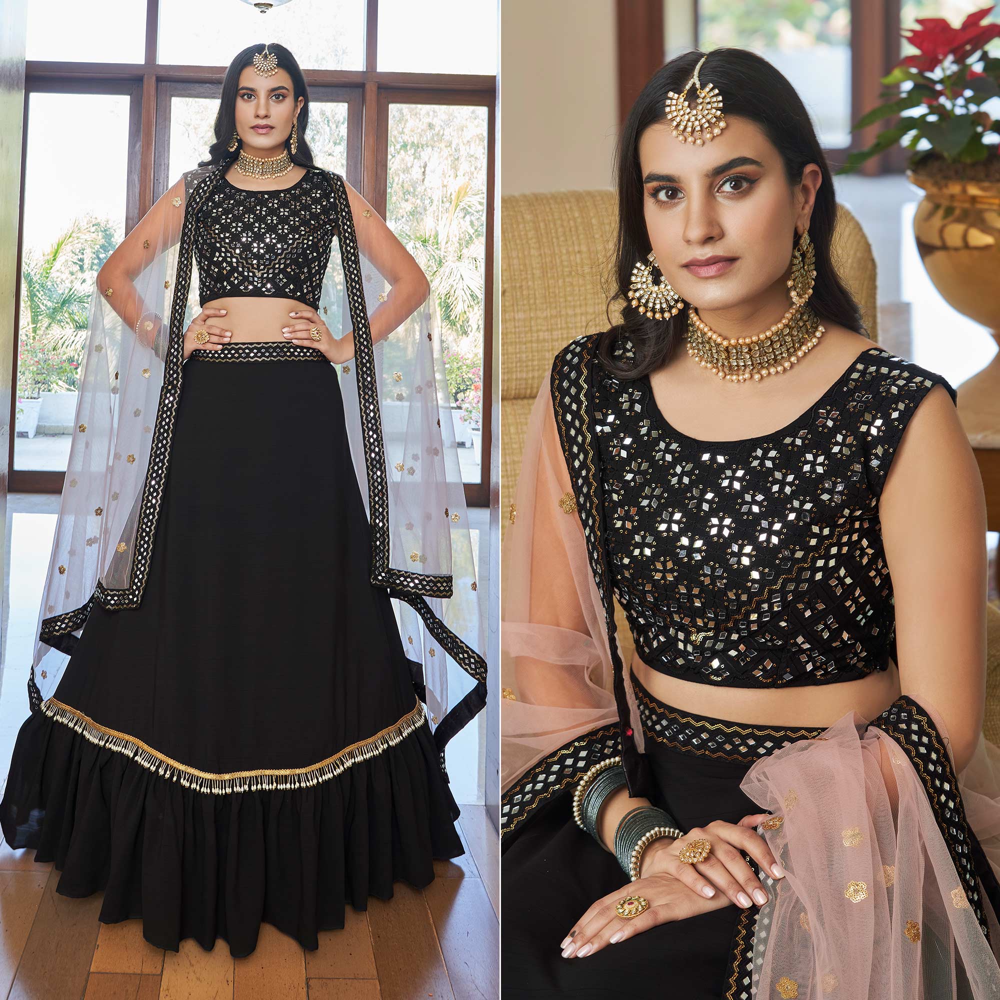 Black Mirror Embroidered Art Silk Lehenga Choli