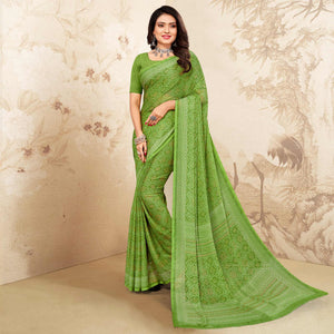 Green Bandhani Printed Chiffon Saree