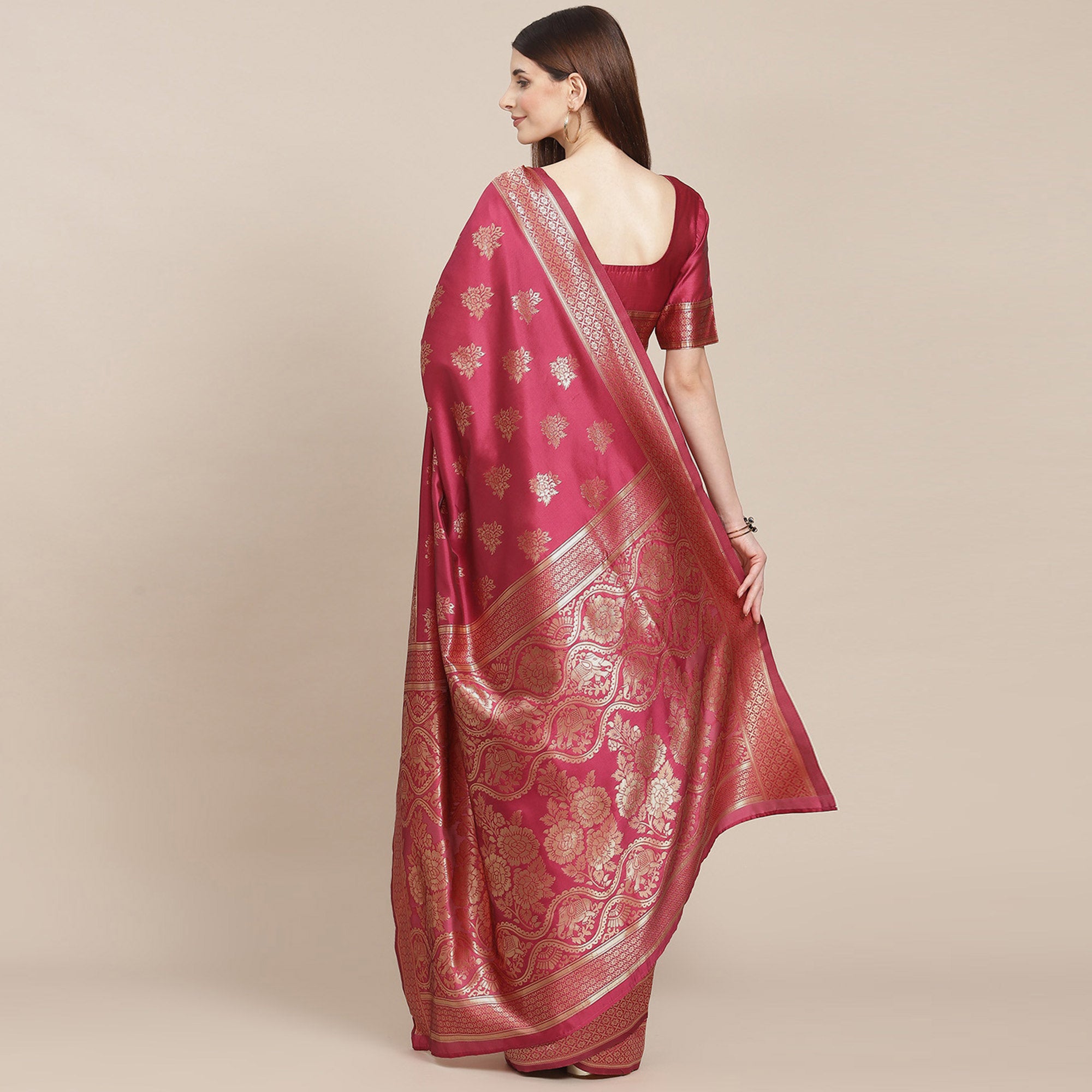 Pink Woven Banarasi Silk Saree