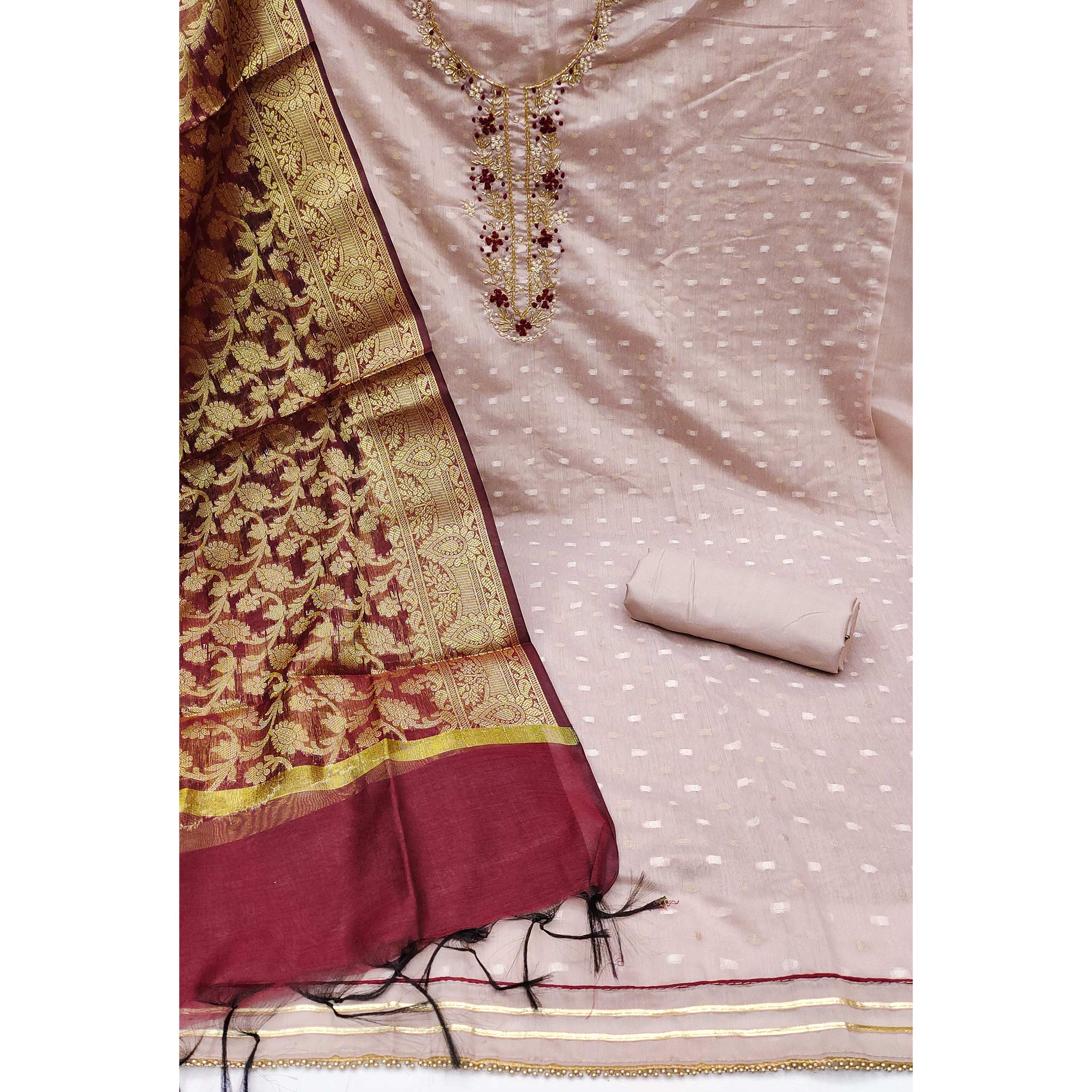 Light Purple Woven Banarasi Silk Dress Material