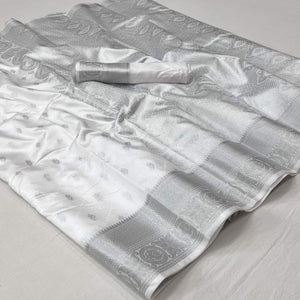 White Woven Banarasi Silk Saree
