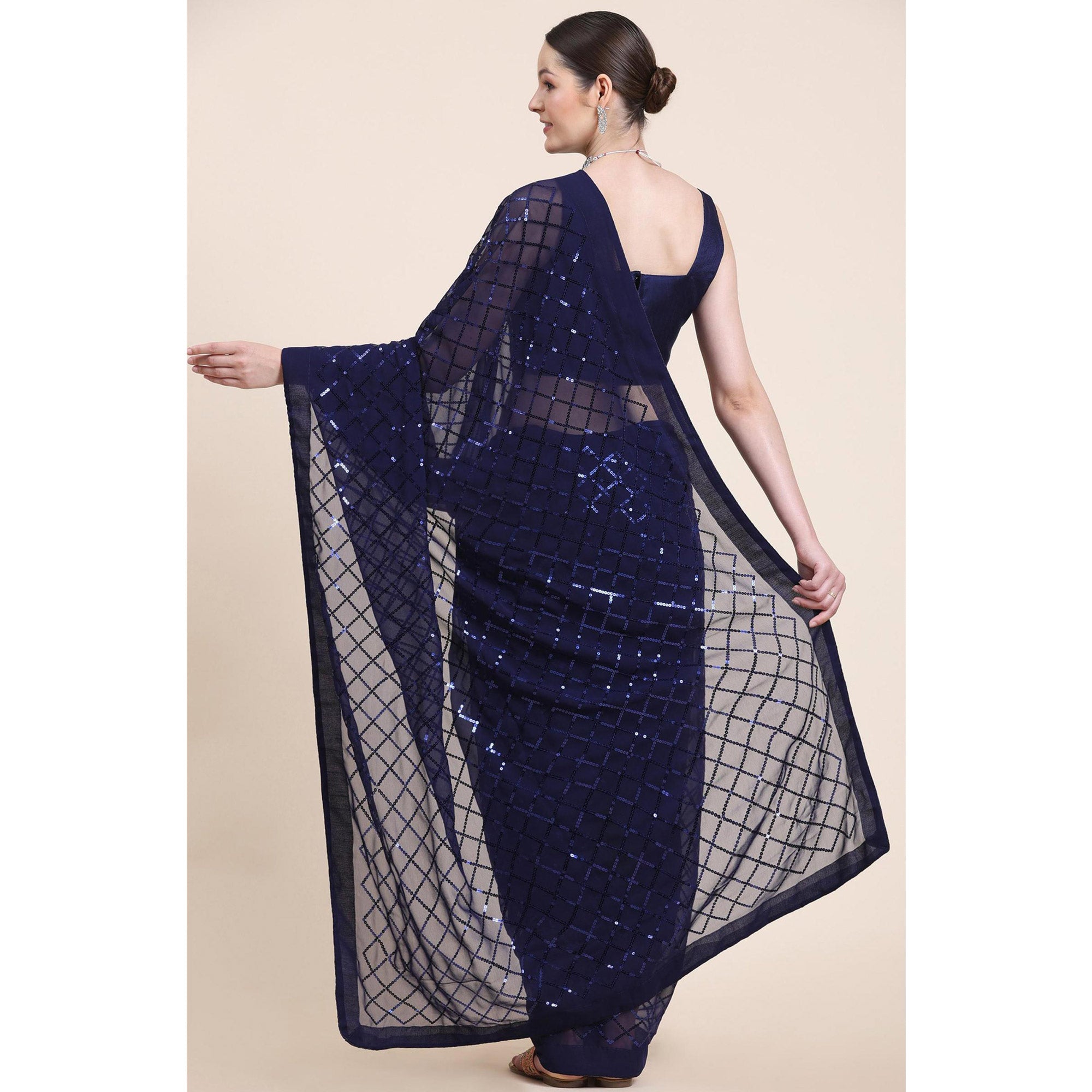 Blue Sequins Embroidered Georgette Saree