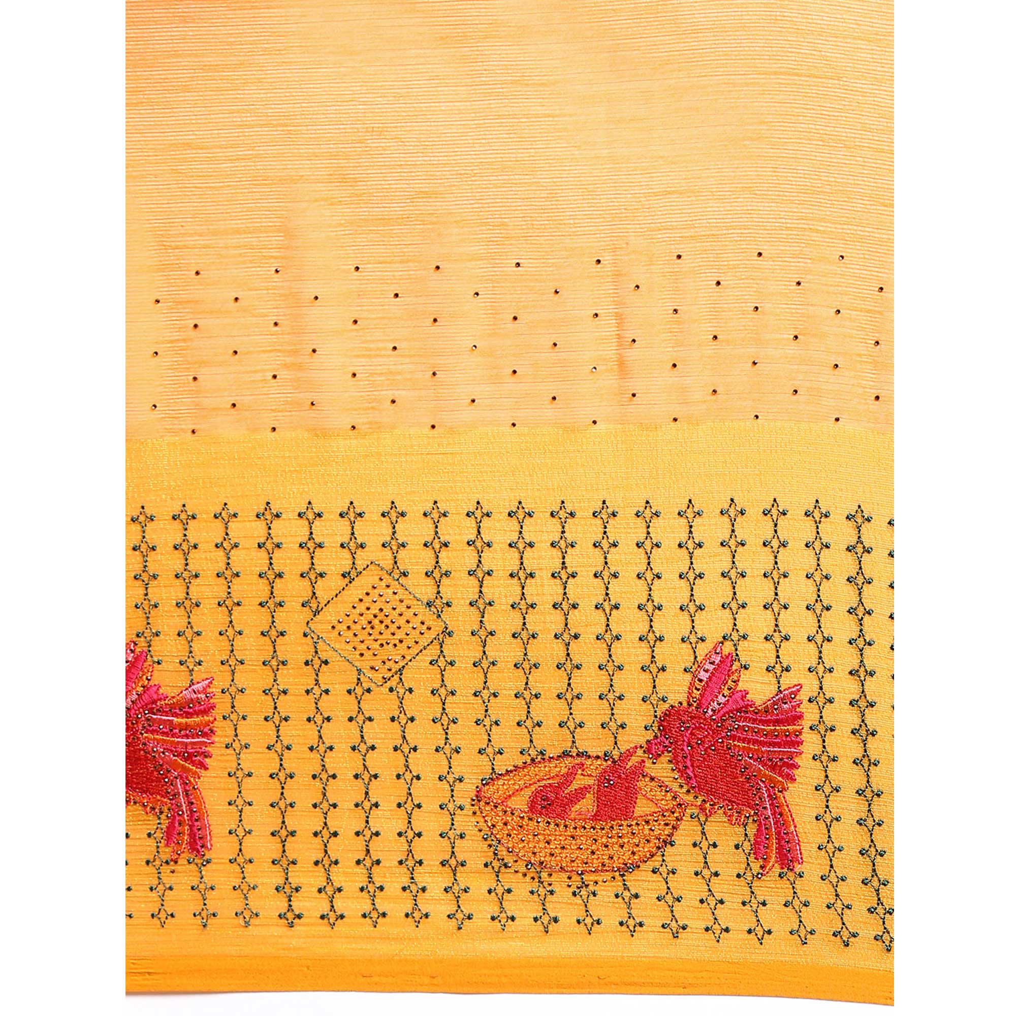 Yellow Embroidered With Swarovski Work Viscose Saree
