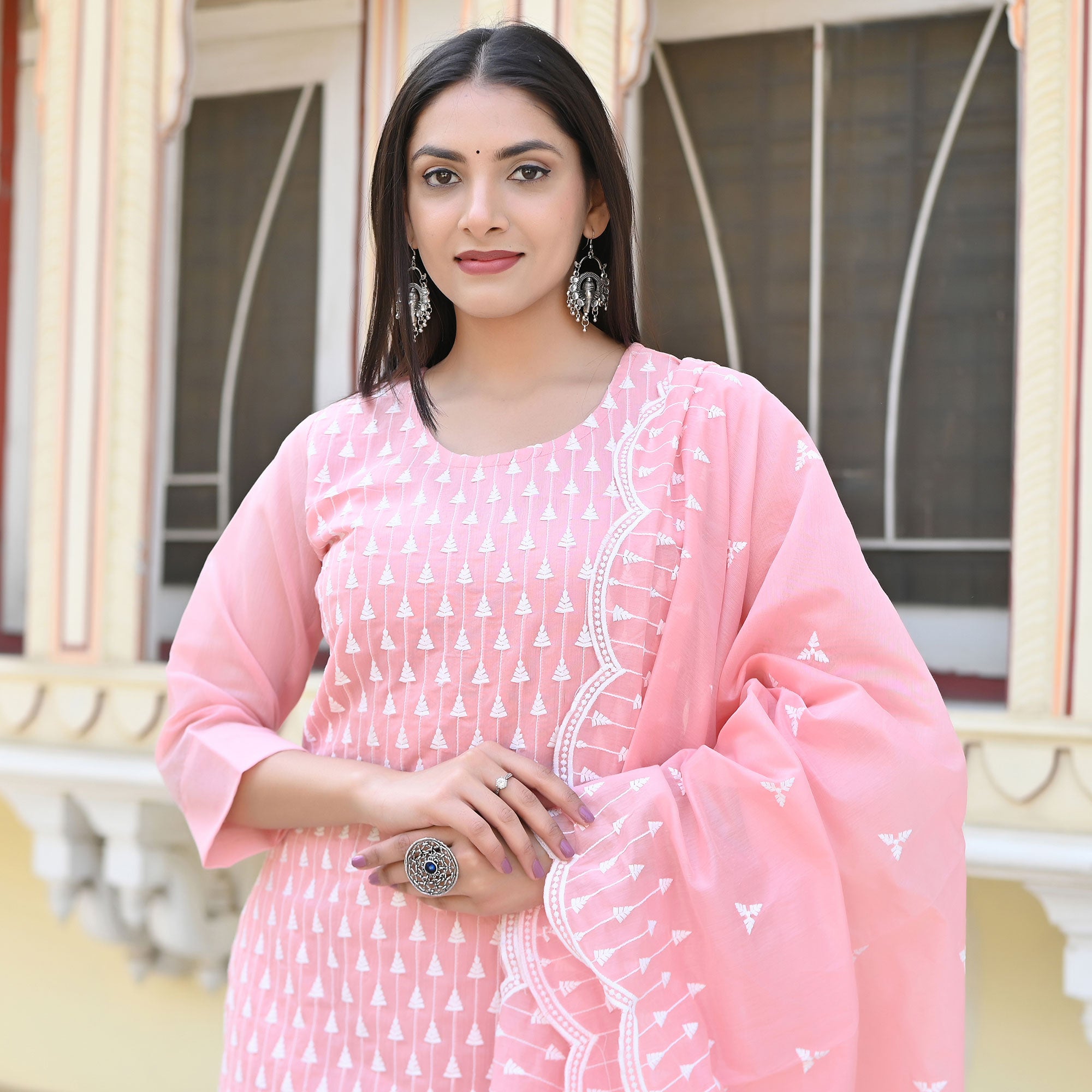 Pink Embroidered Chanderi Salwar Suit