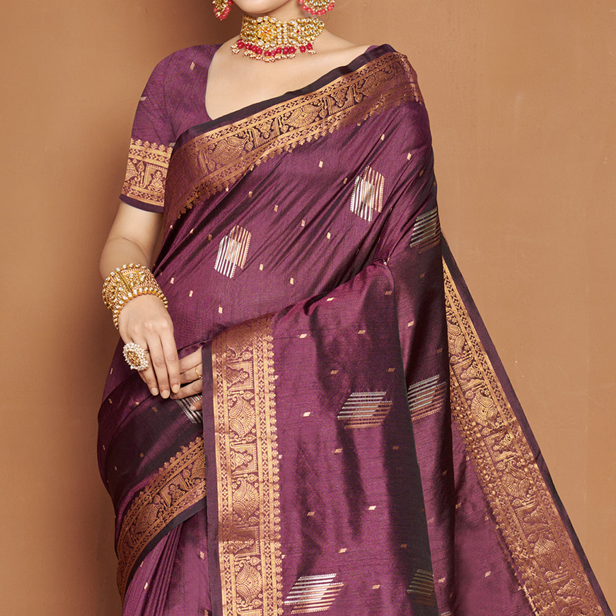 Wine Woven Banarasi Silk Saree