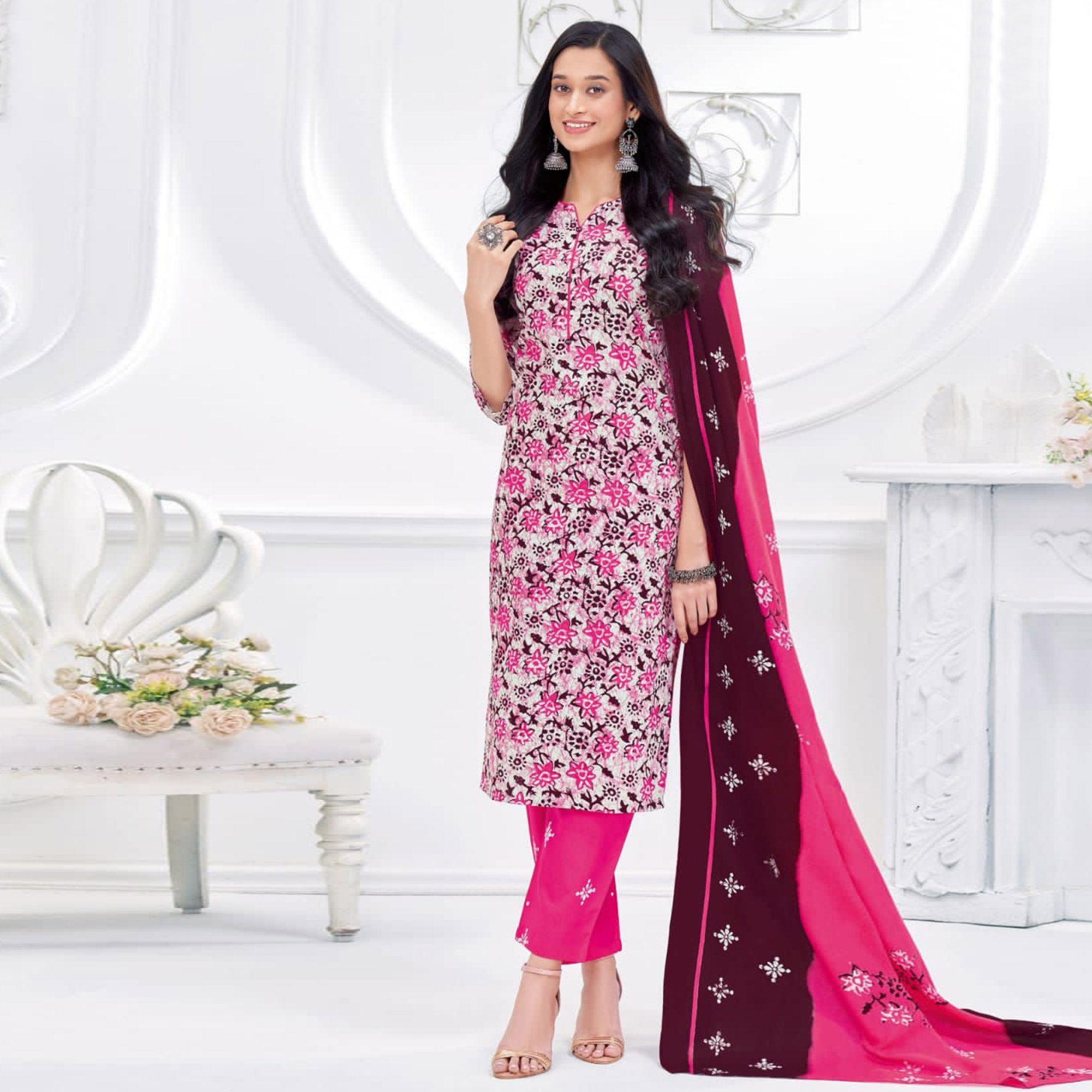 Pink Printed Cotton Suit