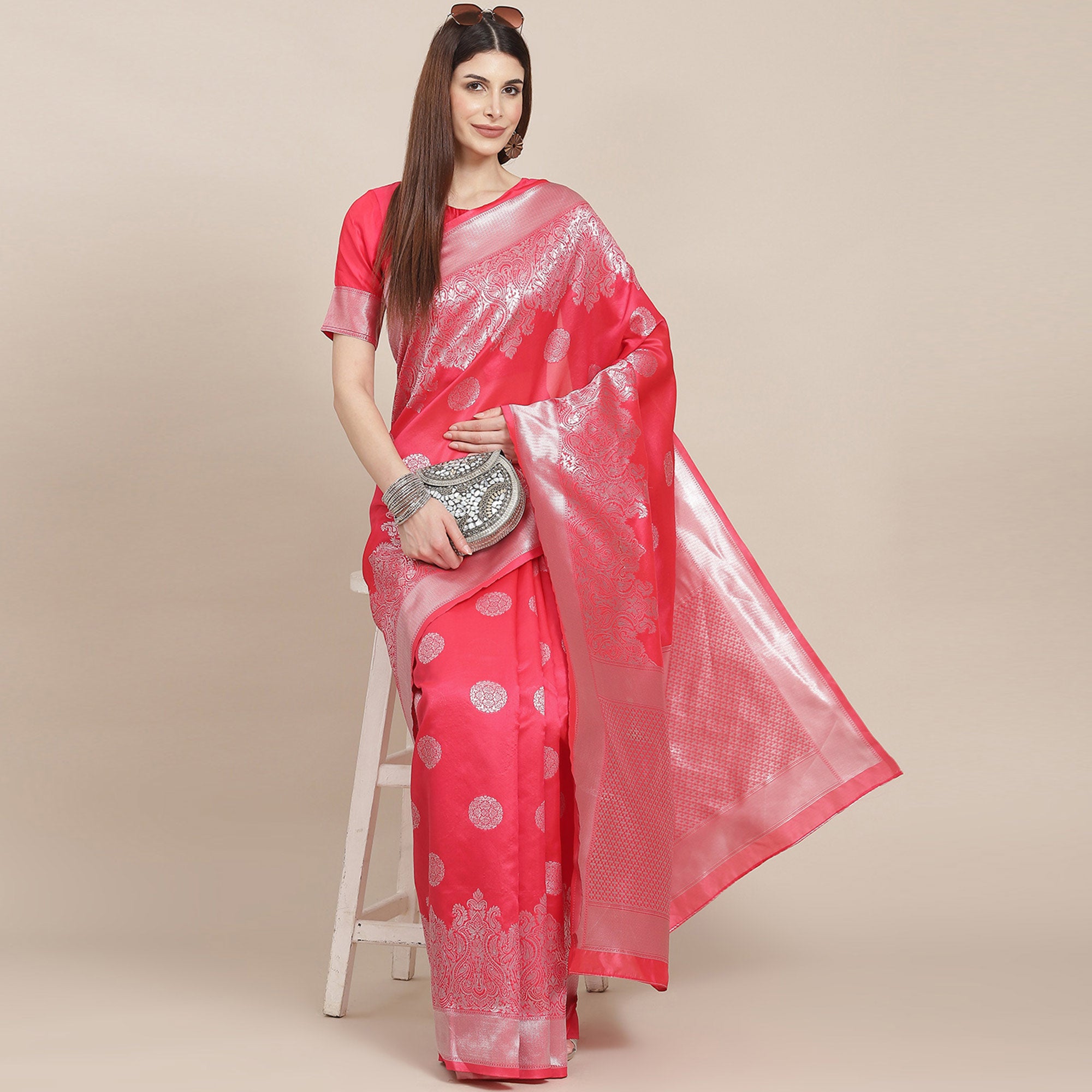 Pink Woven Banarasi Silk Saree