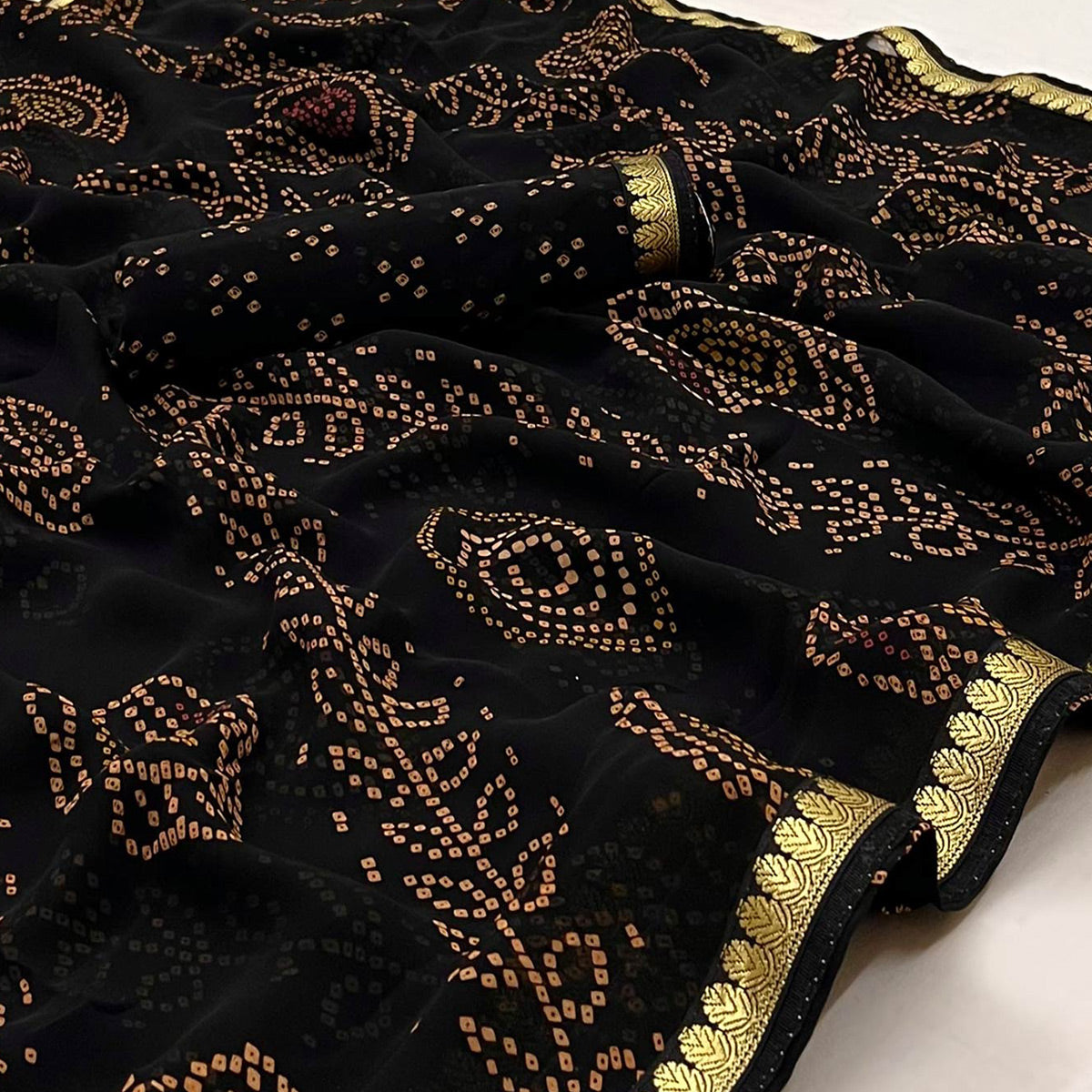 Black Bandhani Printed Georgette Saree With Designer Border