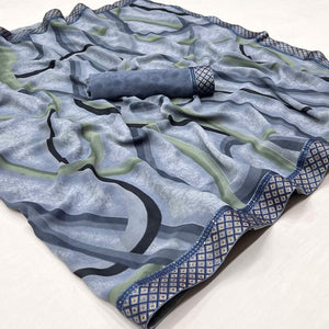 Grey Printed Georgette Saree