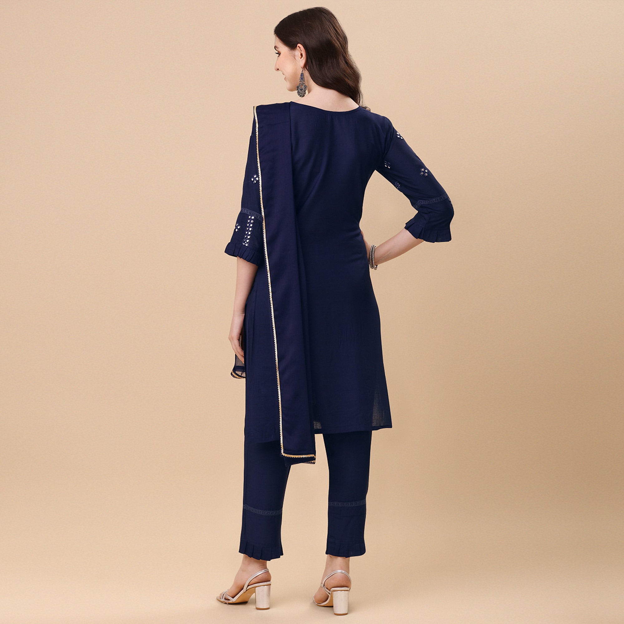 Navy Blue Embroidered Rayon Salwar Suit