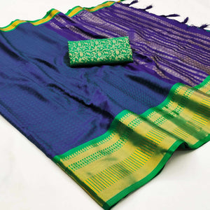 Blue Woven Cotton Silk Saree