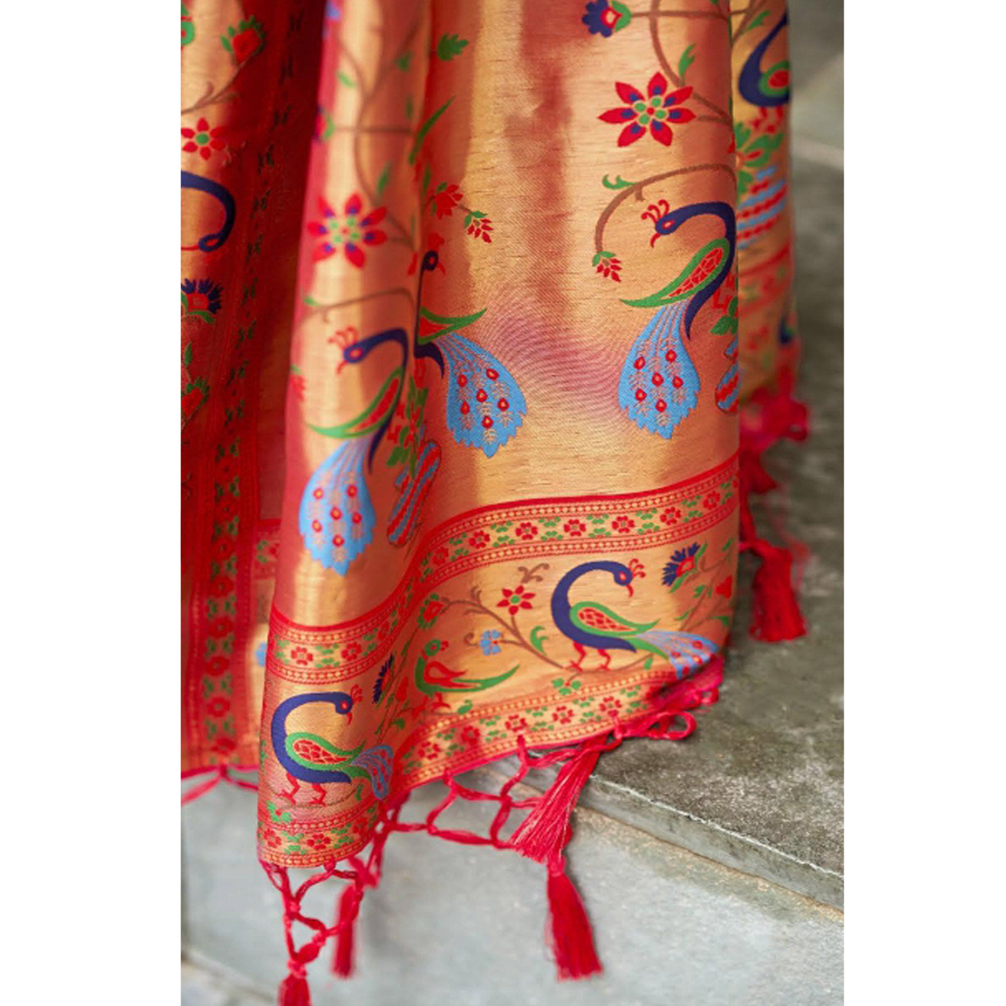 Pink Woven Kanjivaram Silk Paithani Saree With Tassels