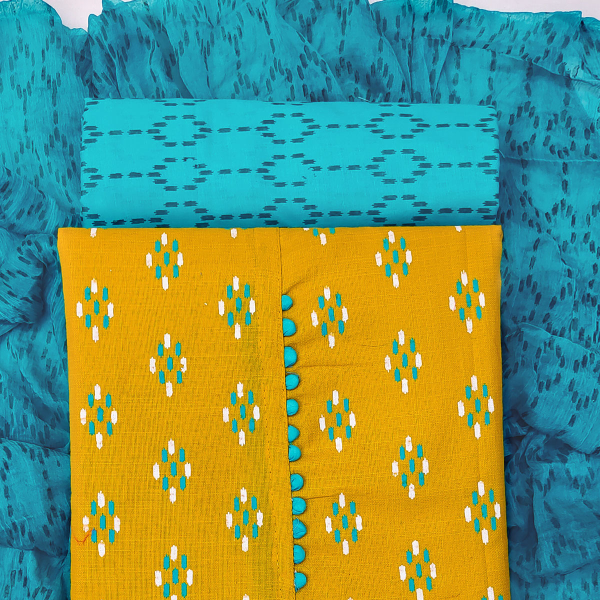 Mustard Printed Cotton Blend Dress Material