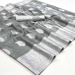 Grey Woven Linen Saree