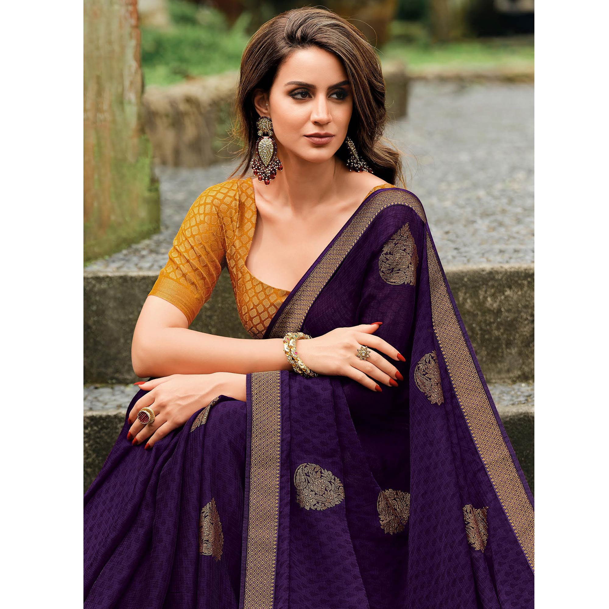 Violet Foil Printed Chiffon Saree