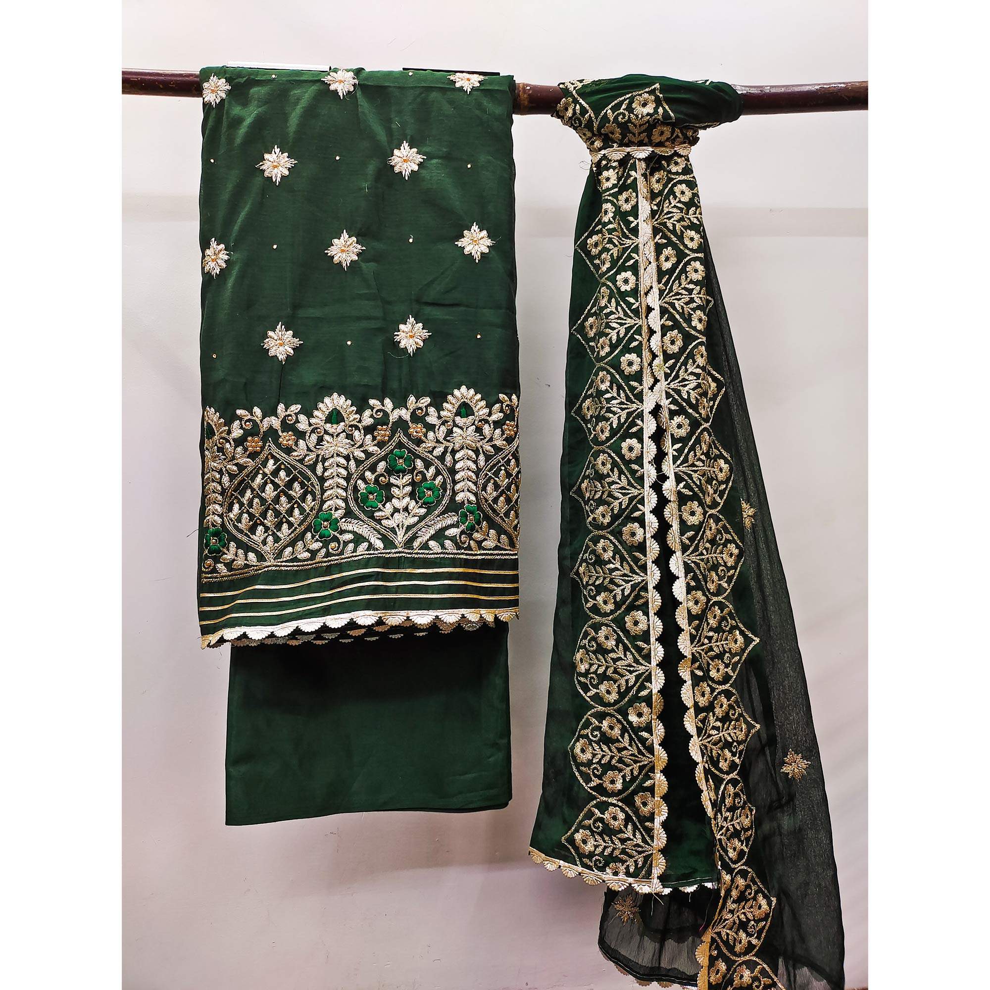 Green Floral Embroidered Modal Dress Material