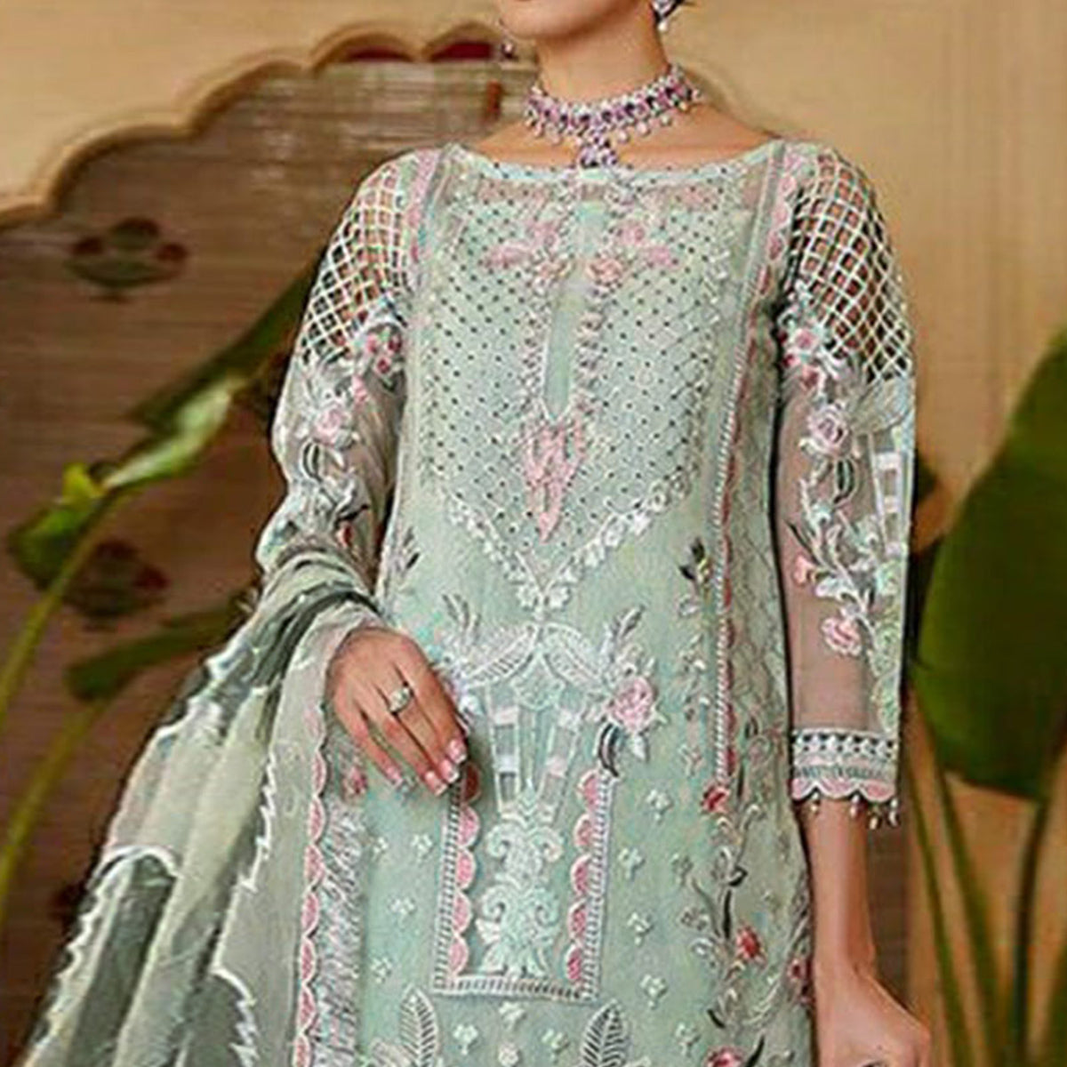 Sea Green Heavy Embroidered Georgette Pakistani Suit