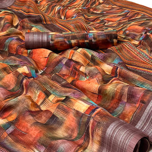 Multicolored Digital Printed Linen Saree