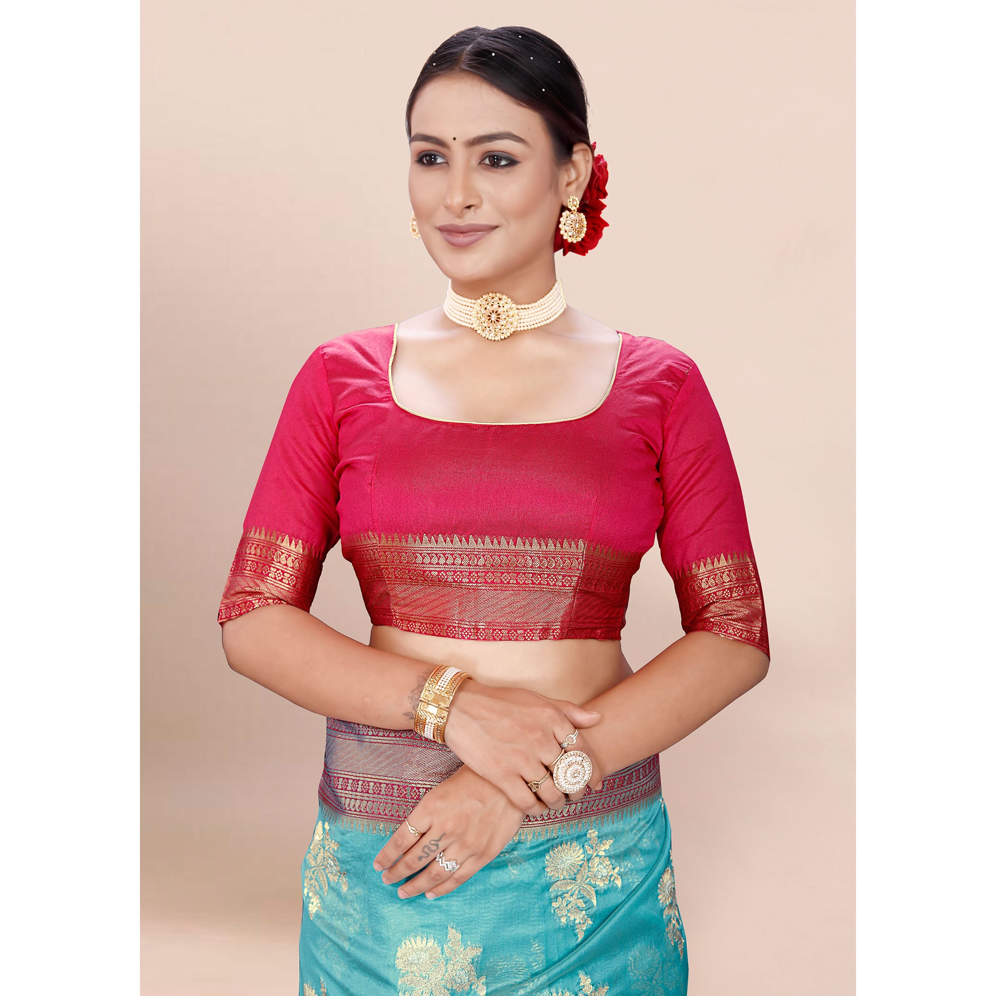 Blue Woven Organza Saree With Tassels