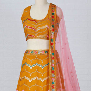Mustard Sequins Embroidered Georgette Lehenga Choli