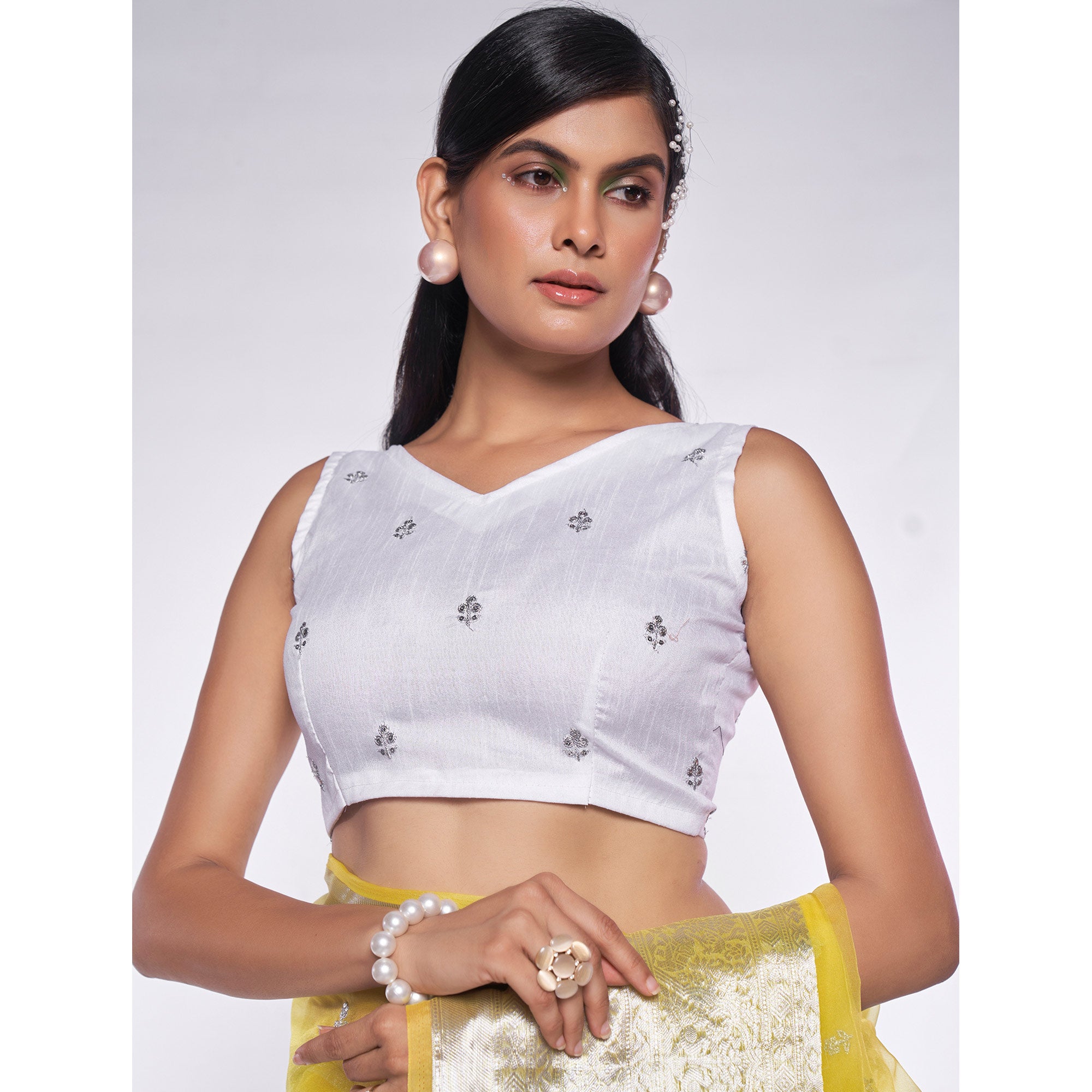 Lemon Yellow Sequins Floral Embroidered Organza Saree