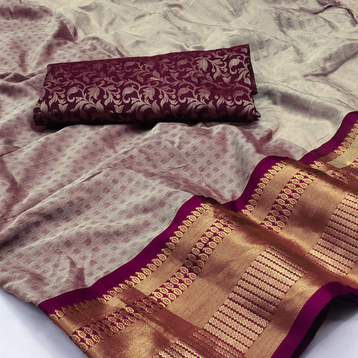 Chikoo Woven Cotton Silk Saree With Tassels