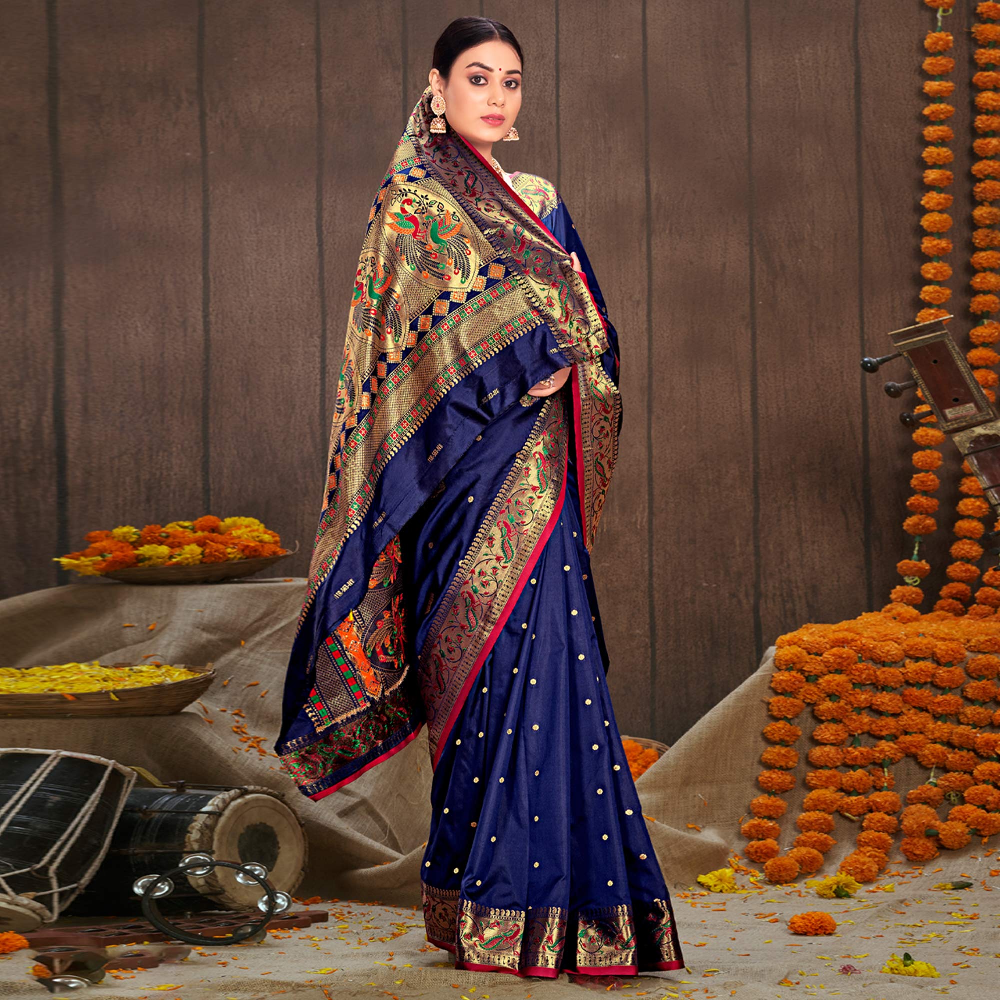 Blue Woven Cotton Silk Paithani Saree