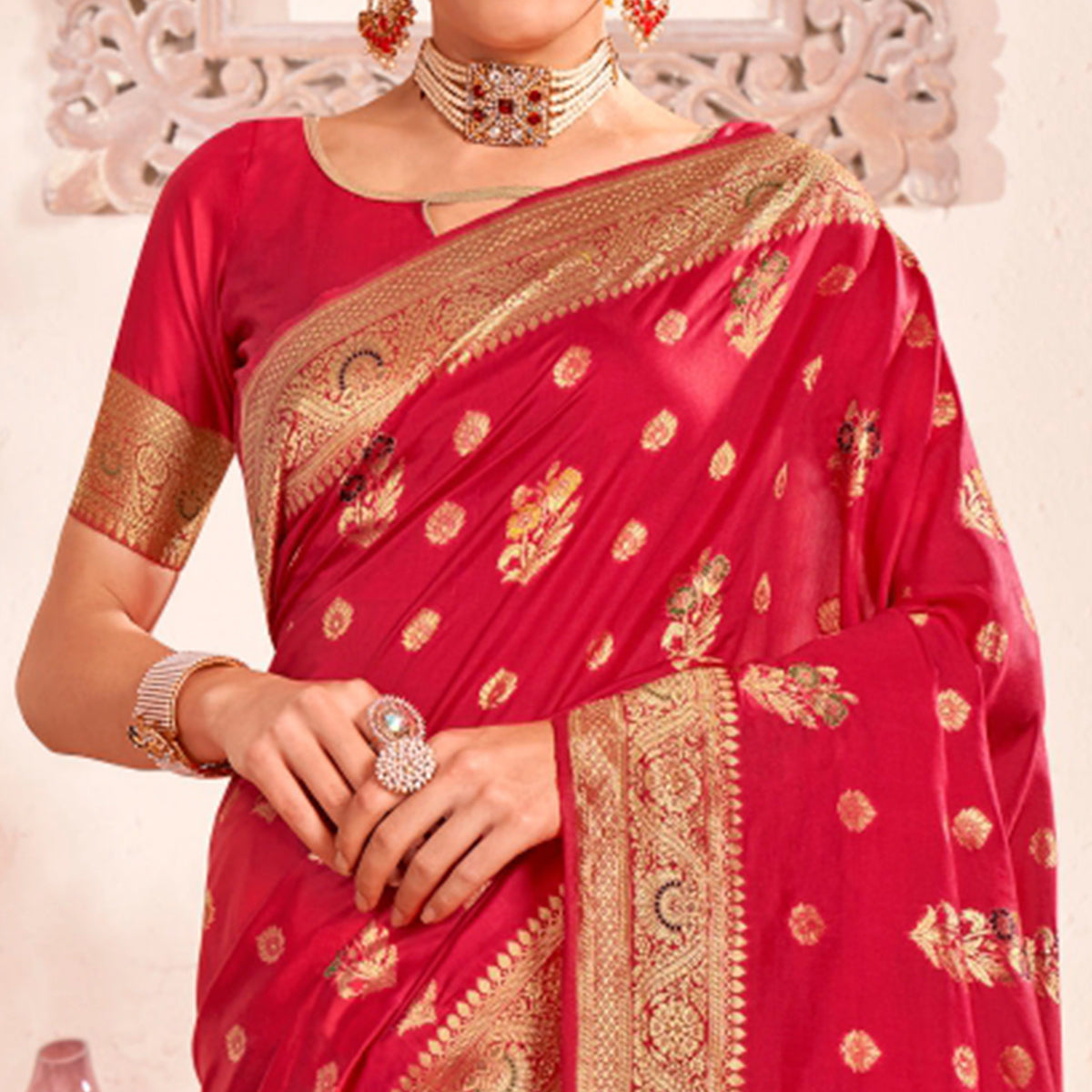 Pink Woven Art Silk Saree