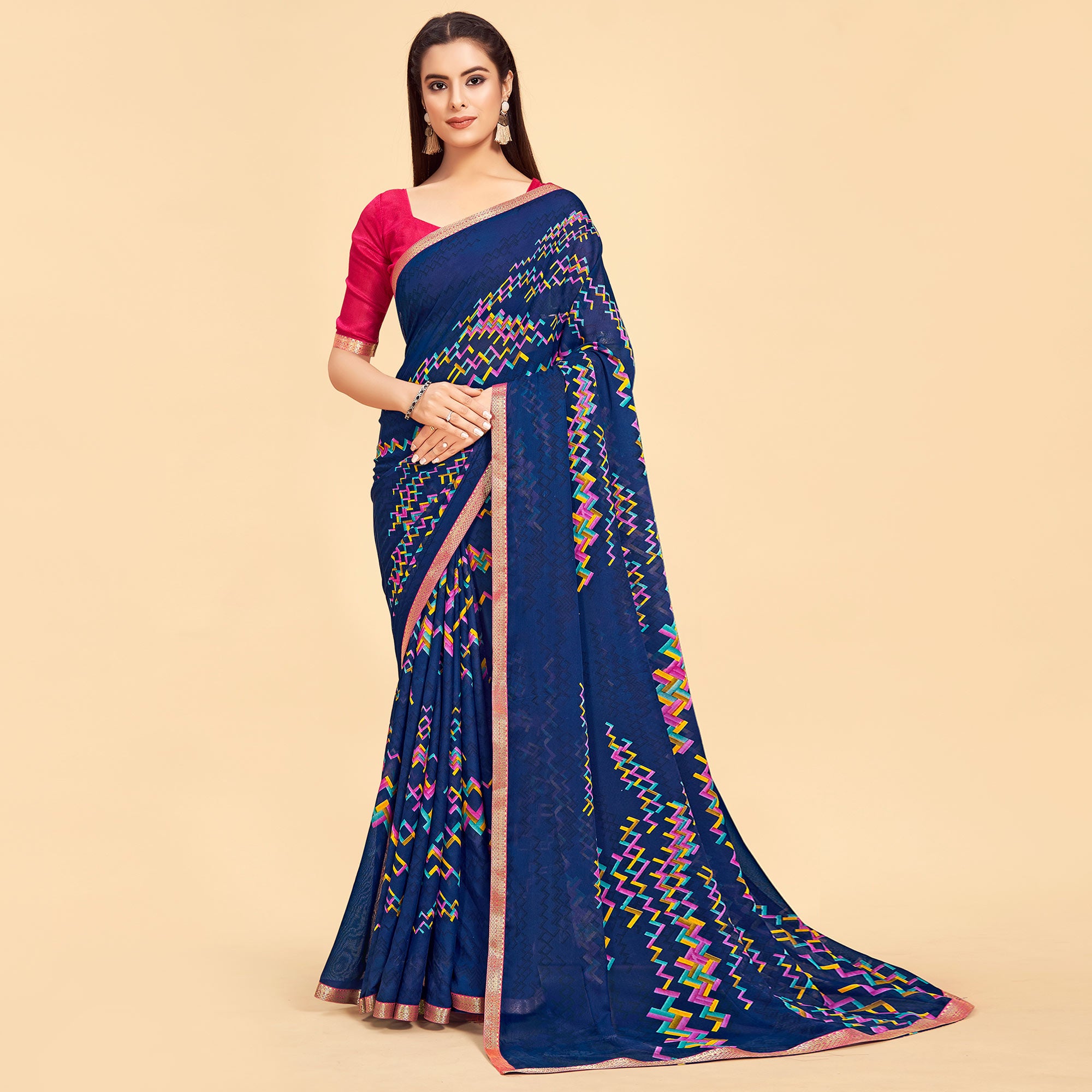 Blue And Pink Printed Art Silk Saree Pack Of 2