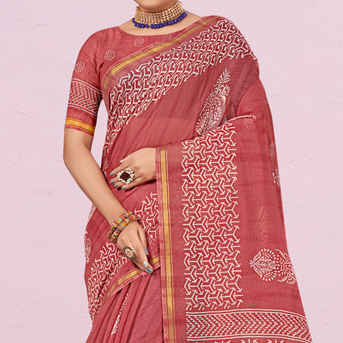 Red Printed Cotton Saree