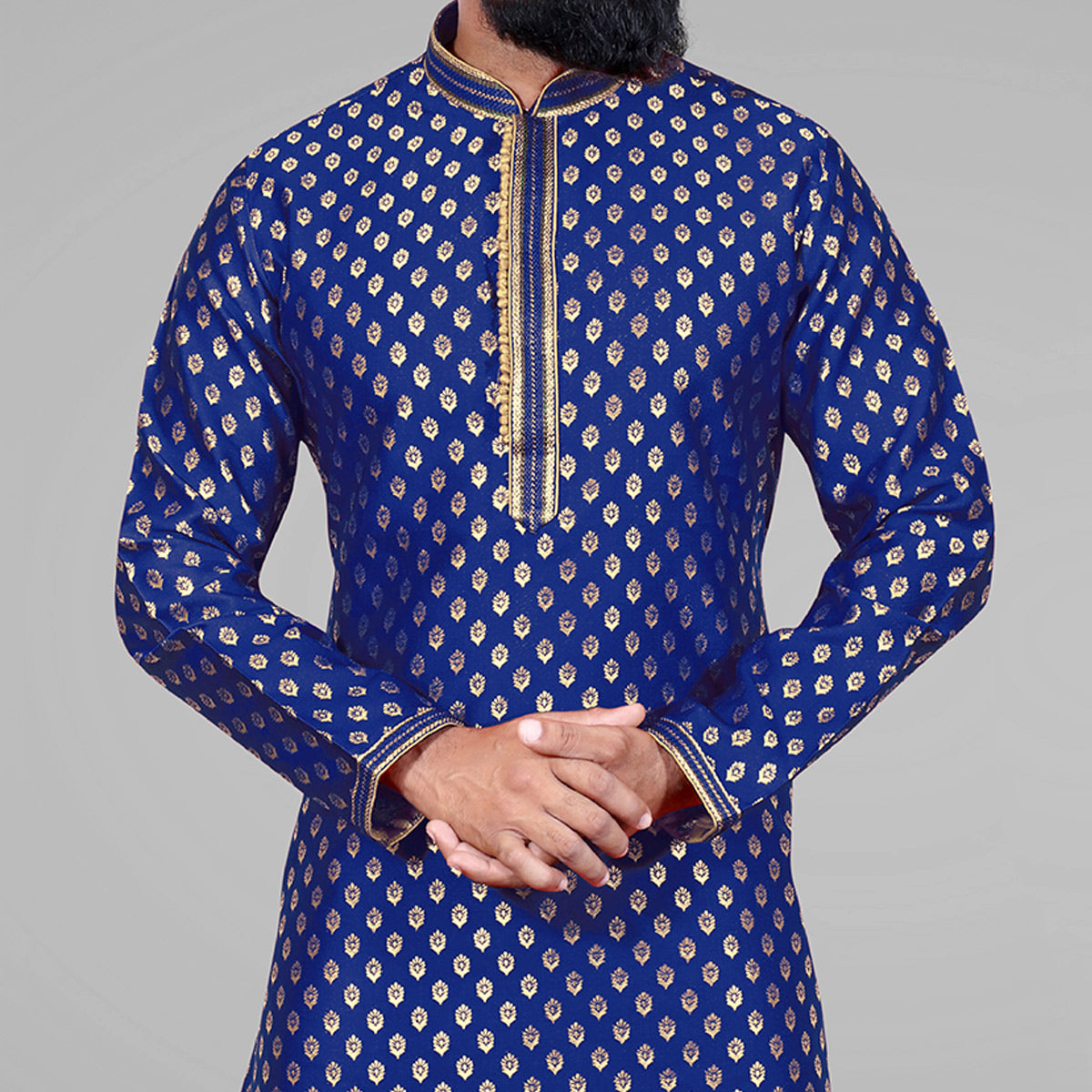 Blue Woven Jacquard Kurta Pyjama Set