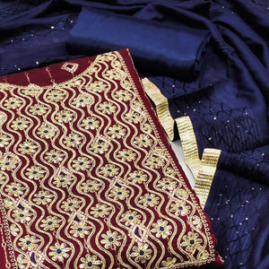 Maroon Woven With Embroidered Modal Dress Material