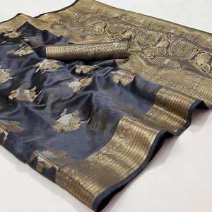 Grey Woven Organza Saree