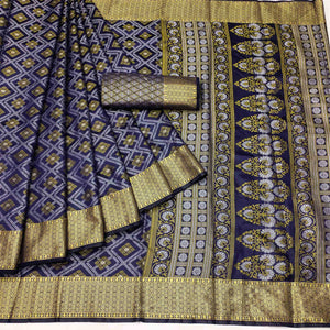 Navy Blue Bandhani Woven Banarasi Silk Saree