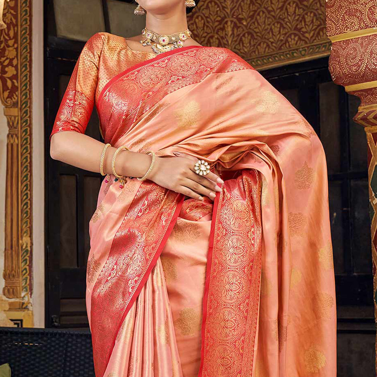 Peach Woven Tissue Saree