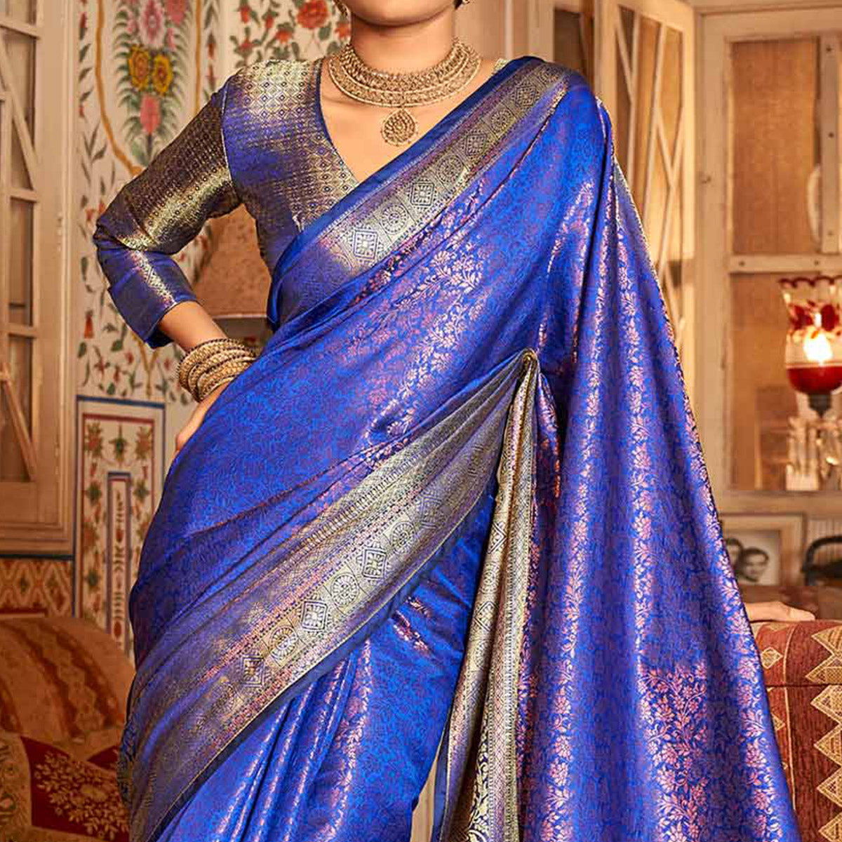 Royal Blue Woven Kanjivaran Silk Saree