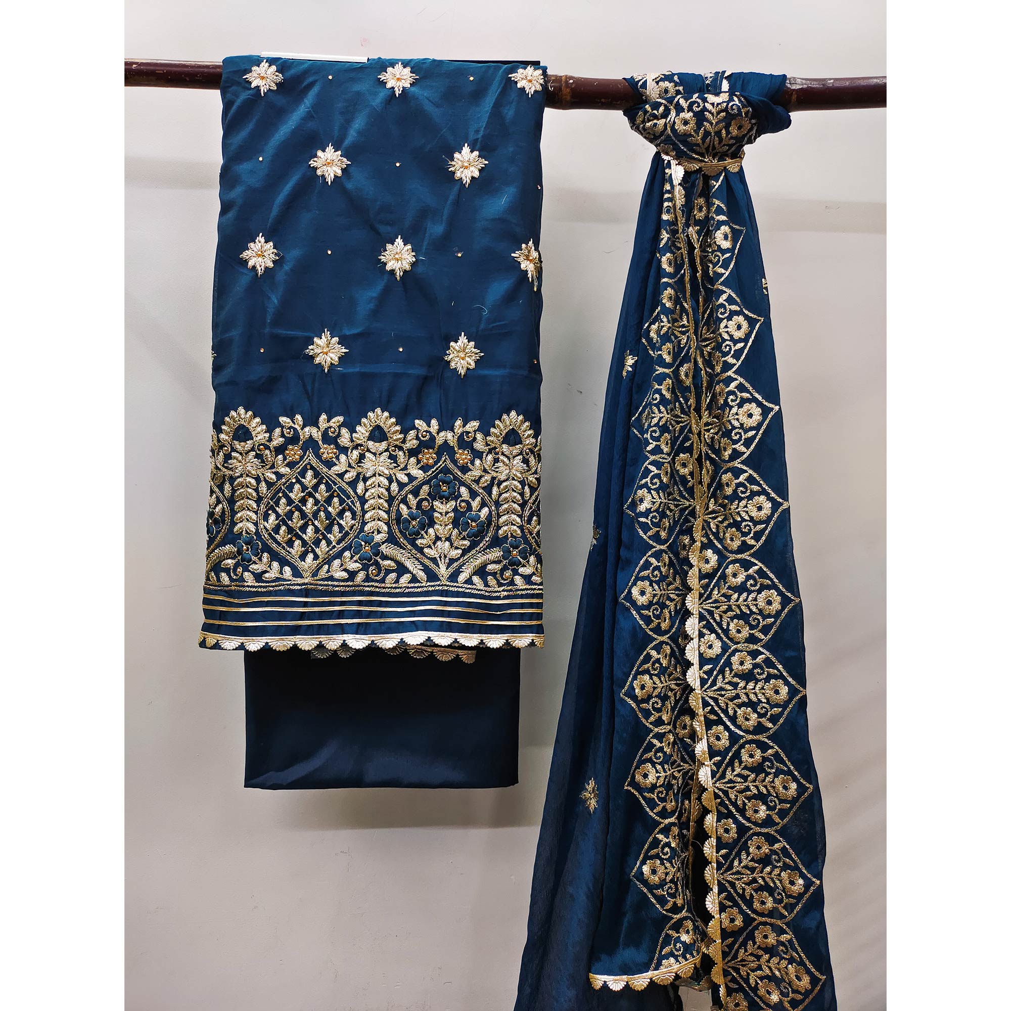 Blue Floral Embroidered Modal Dress Material