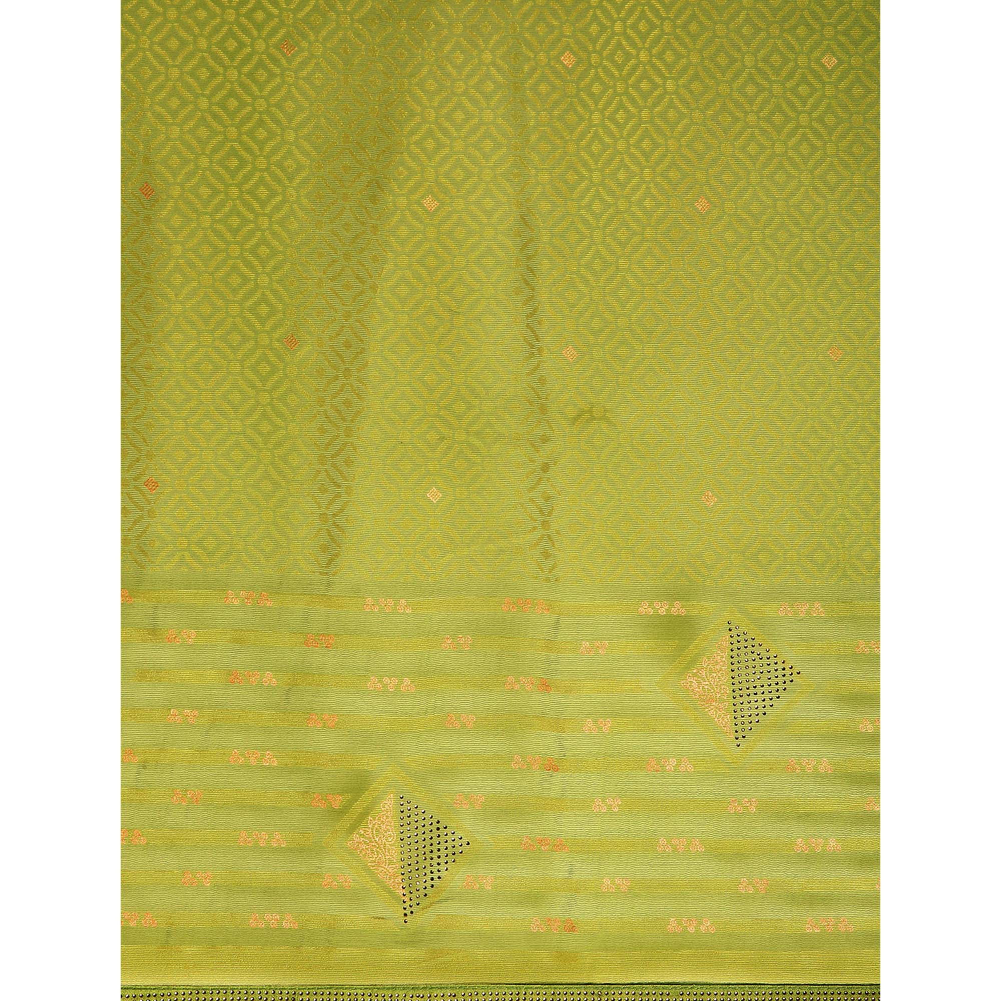 Green Foil Printed With Swarovski Brasso Saree