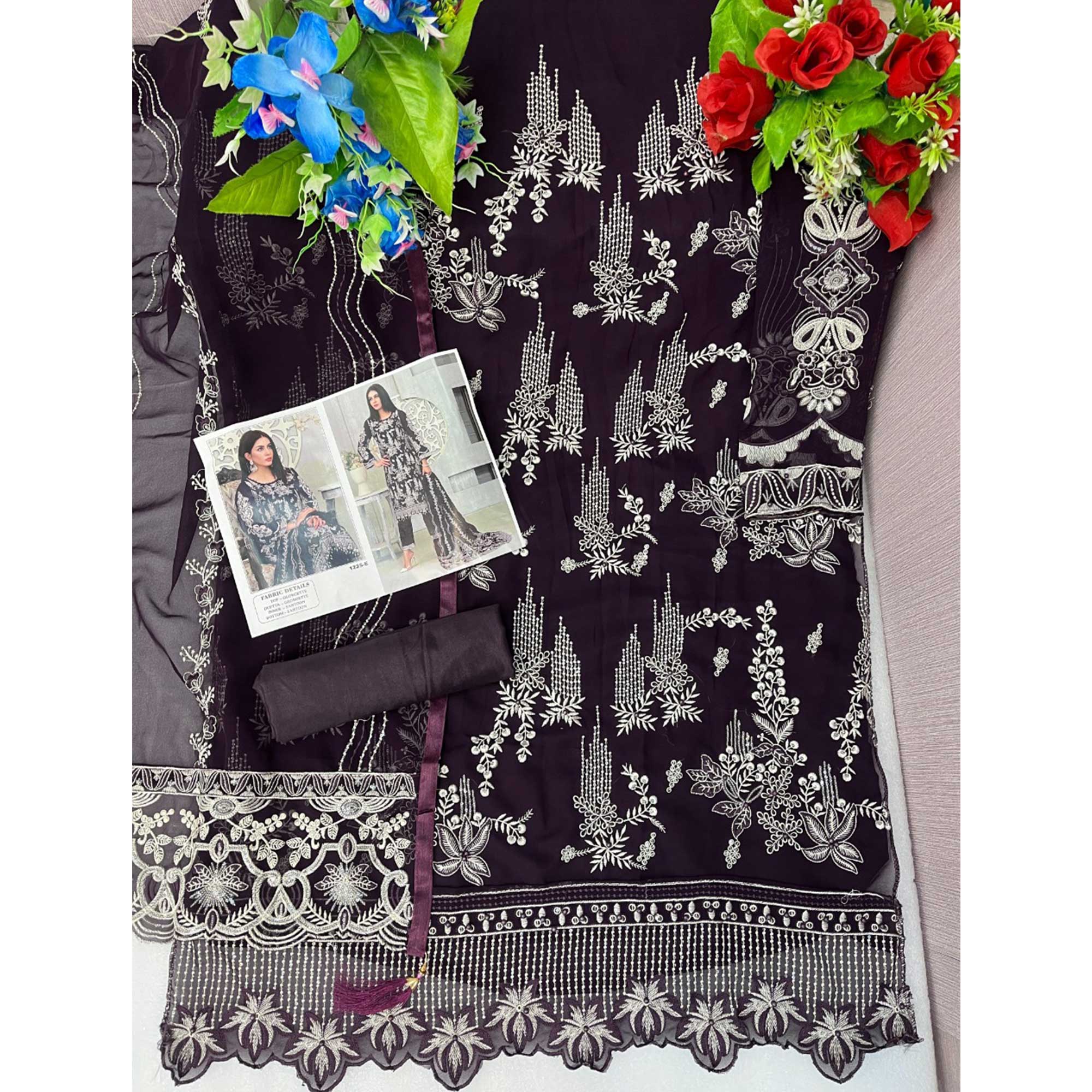 Purple Floral Embroidered Georgette Pakistani Suit