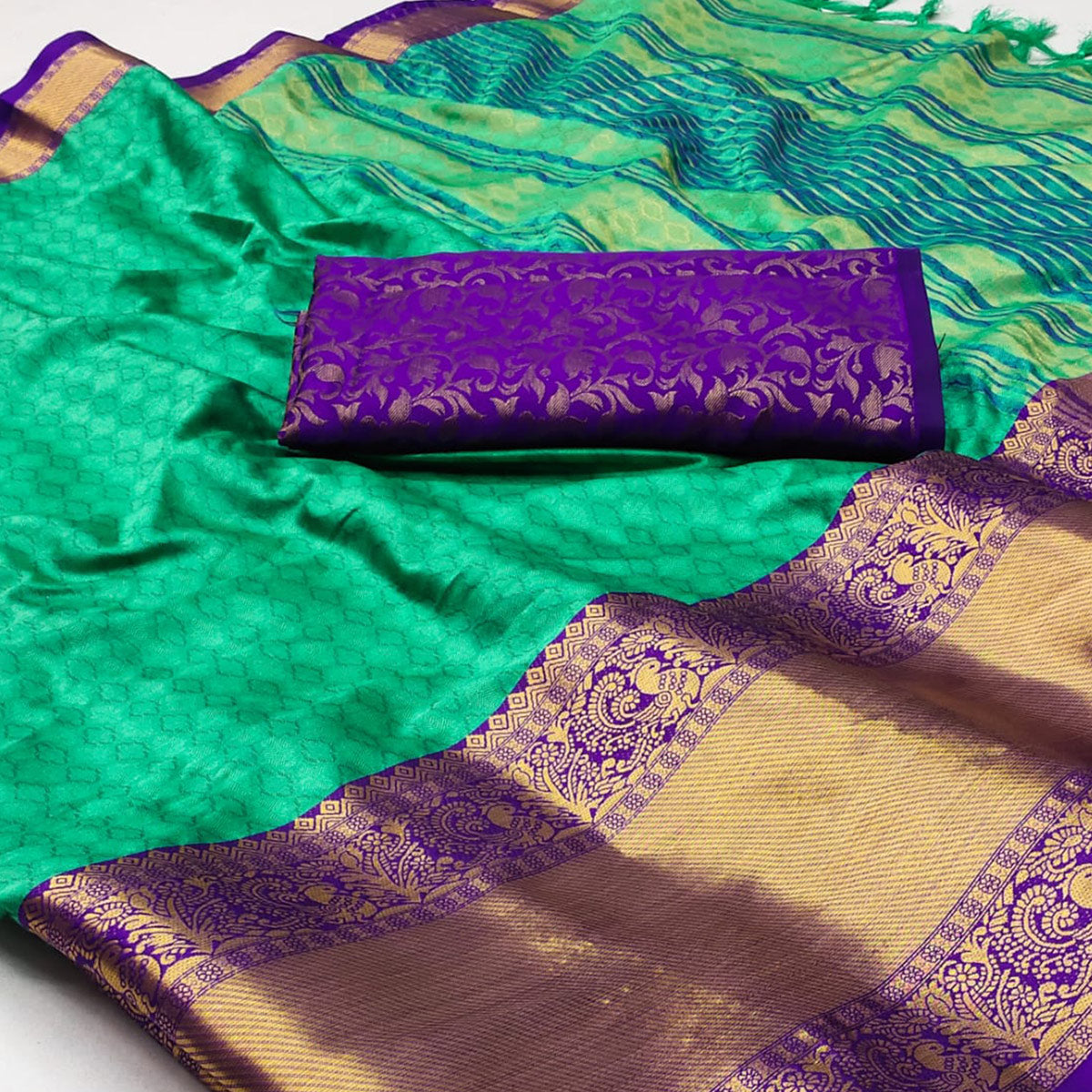 Rexona Blue Woven Cotton Silk Saree With Tassels