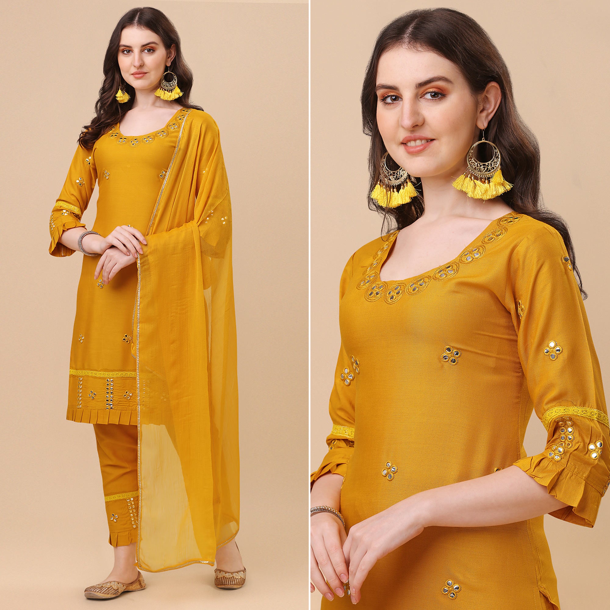 Mustard Embroidered Rayon Salwar Suit