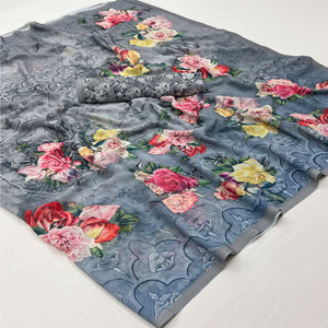 Grey Digital Floral Printed Georgette Saree