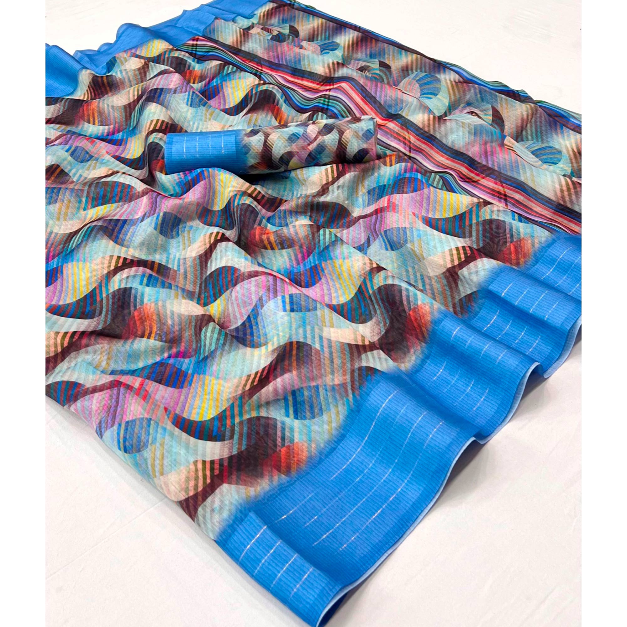 Multicolored Digital Printed Cotton Blend Saree