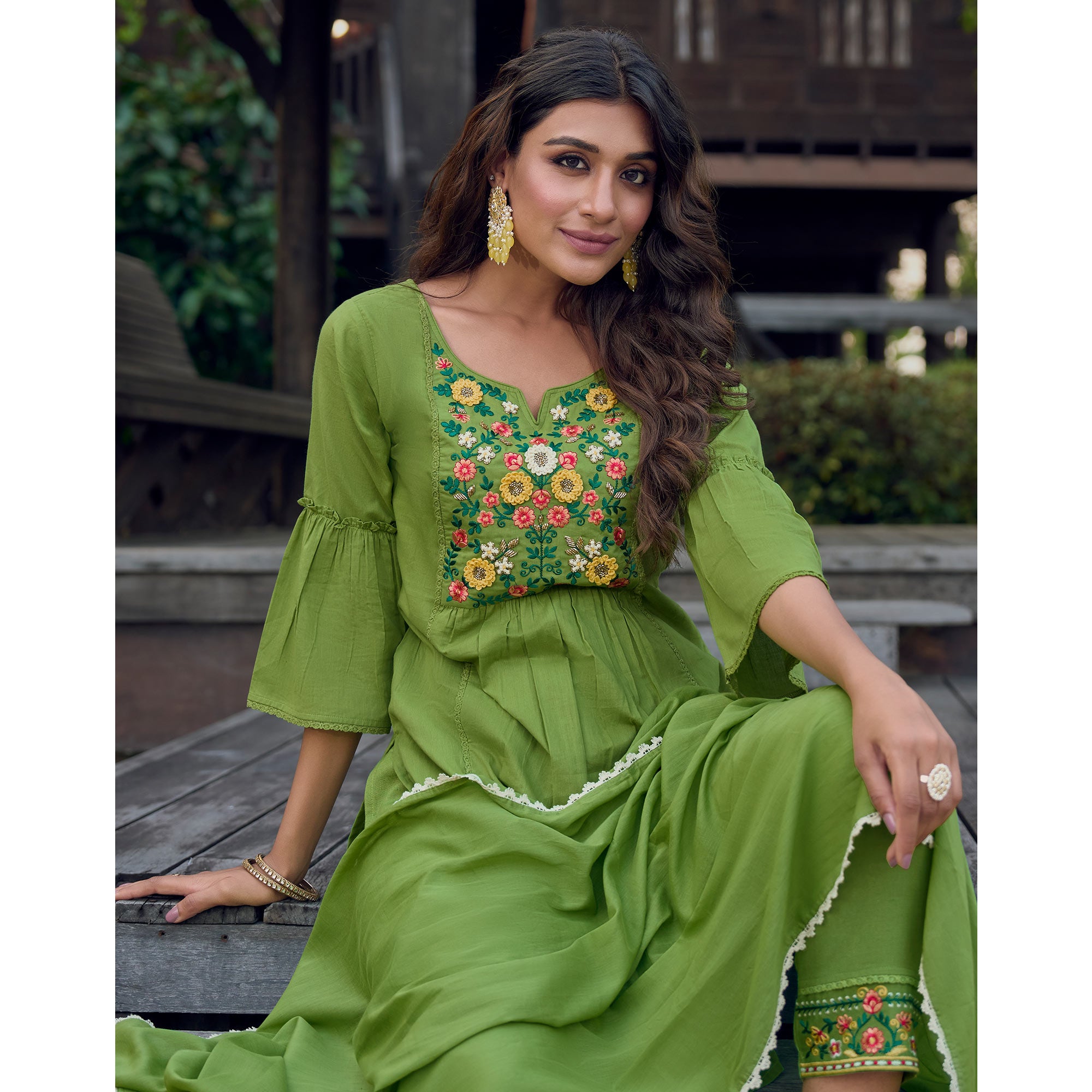 Green Embroidered Pure Cotton Suit