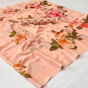 Peach Floral Digital Printed Georgette Saree