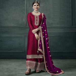 Magenta Purple  Embroidered Georgette Semi Stitched Palazzo Suit