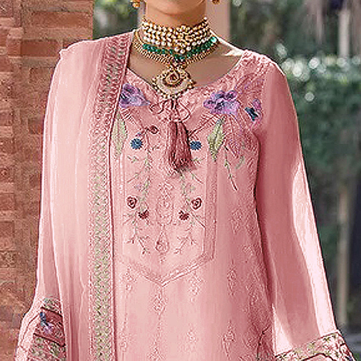 Baby Pink Embroidered Georgette Pakistani Suit