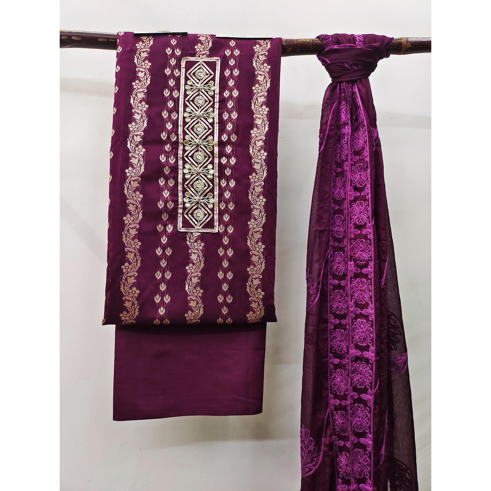 Wine Woven Banarasi Silk Dress Material