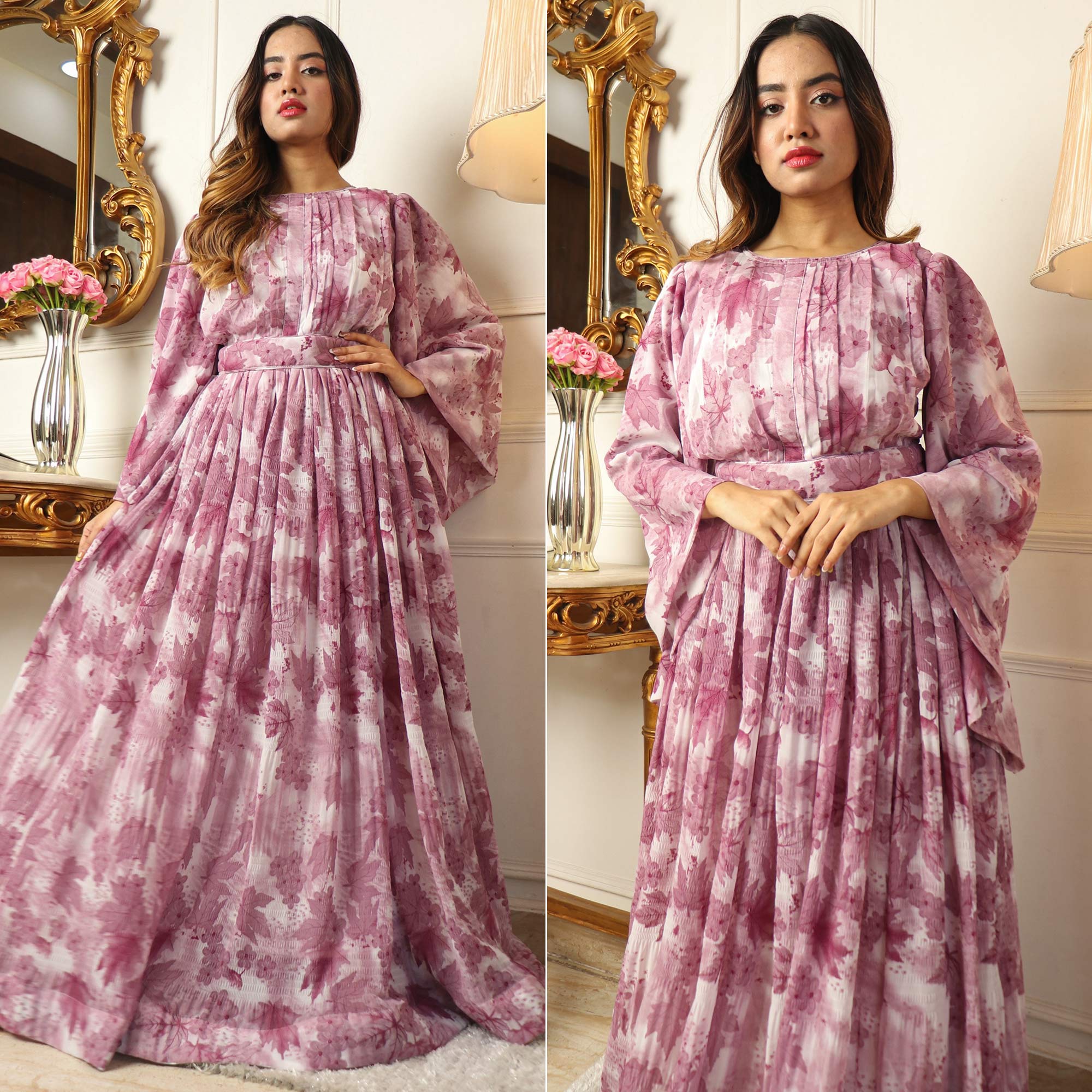 Mauve Floral Printed Georgette Gown
